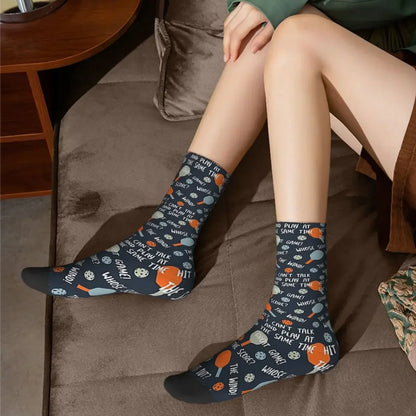 All Seasons Crew Stockings Pickleball Talk Socks Harajuku Casual Hip Hop Long Socks Accessories for Men Women Birthday Present